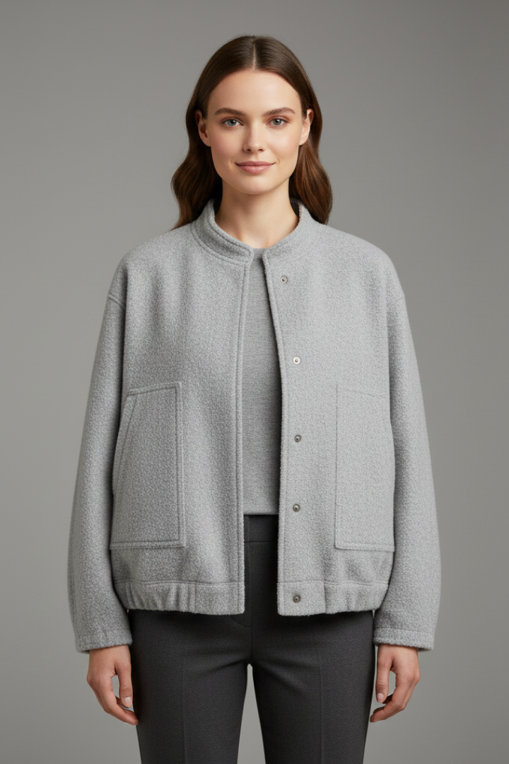 Women’s Jacket with Concealed Buttons and Wide Sleeves