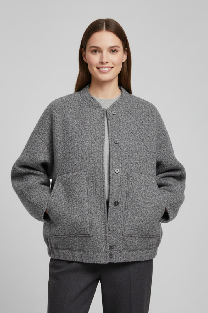 Women’s Jacket with Concealed Buttons and Wide Sleeves