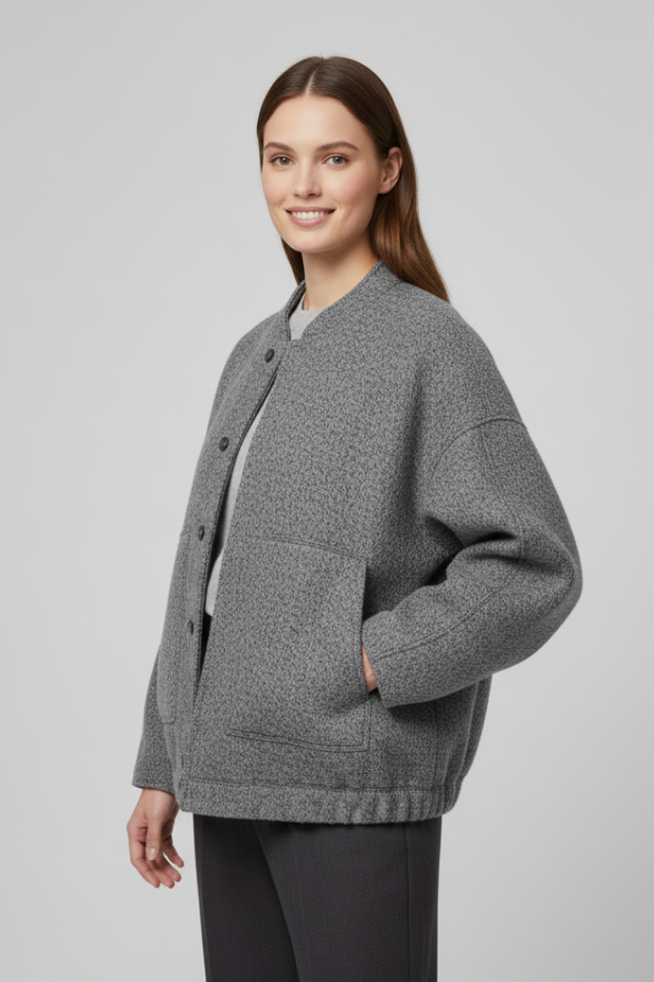 Women’s Jacket with Concealed Buttons and Wide Sleeves