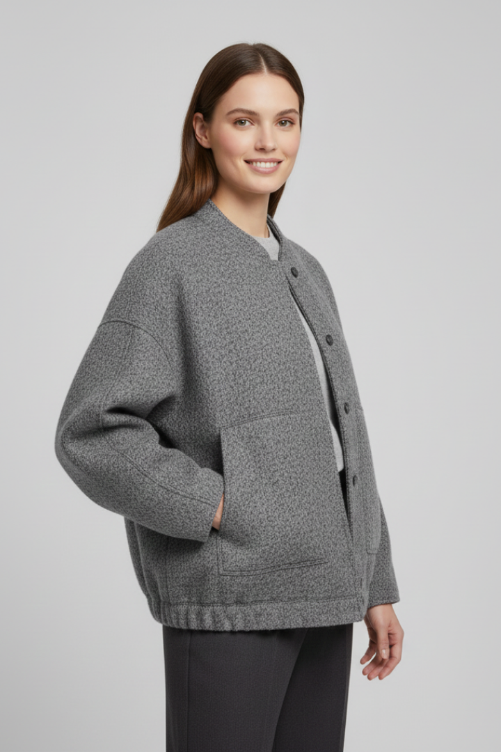 Women’s Jacket with Concealed Buttons and Wide Sleeves