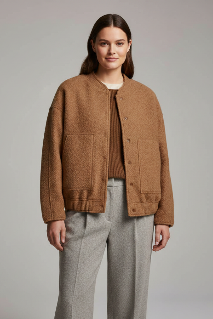 Women’s Jacket with Concealed Buttons and Wide Sleeves