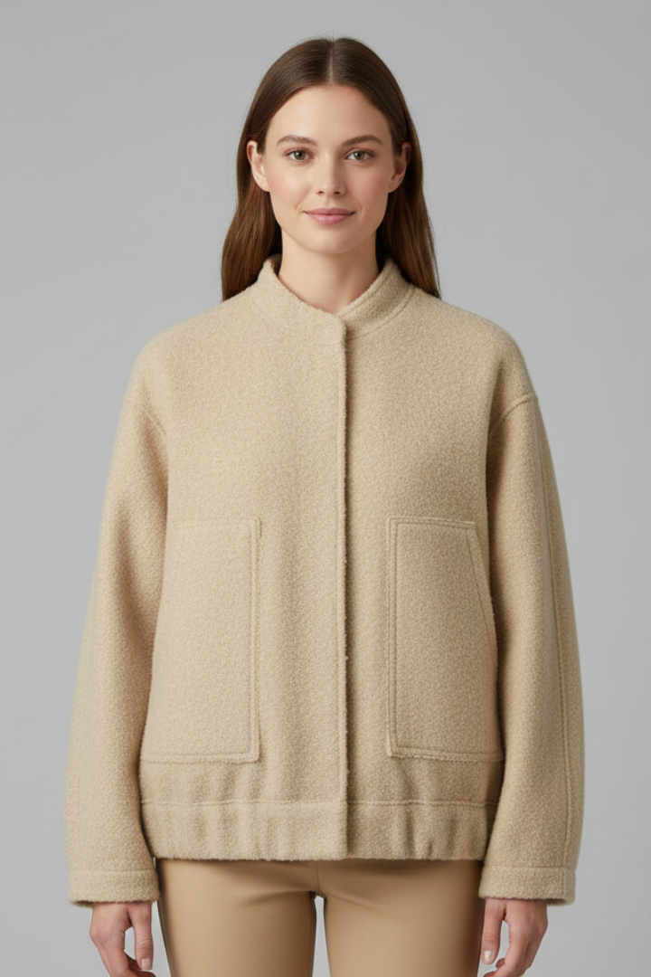 Women’s Jacket with Concealed Buttons and Wide Sleeves