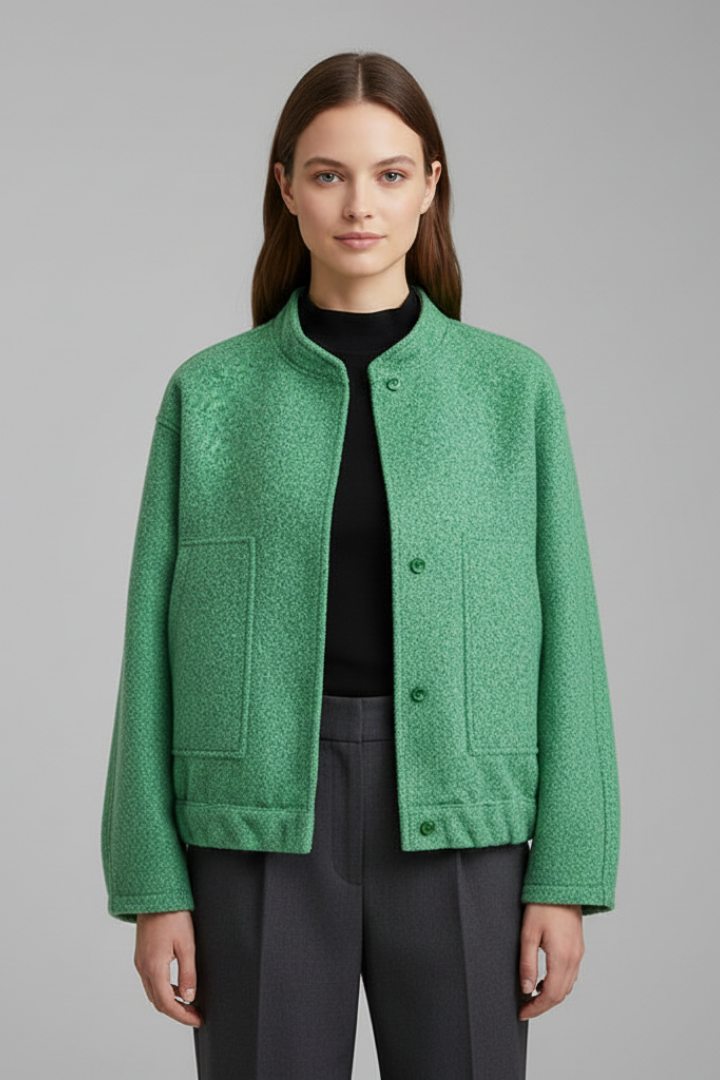 Women’s Jacket with Concealed Buttons and Wide Sleeves