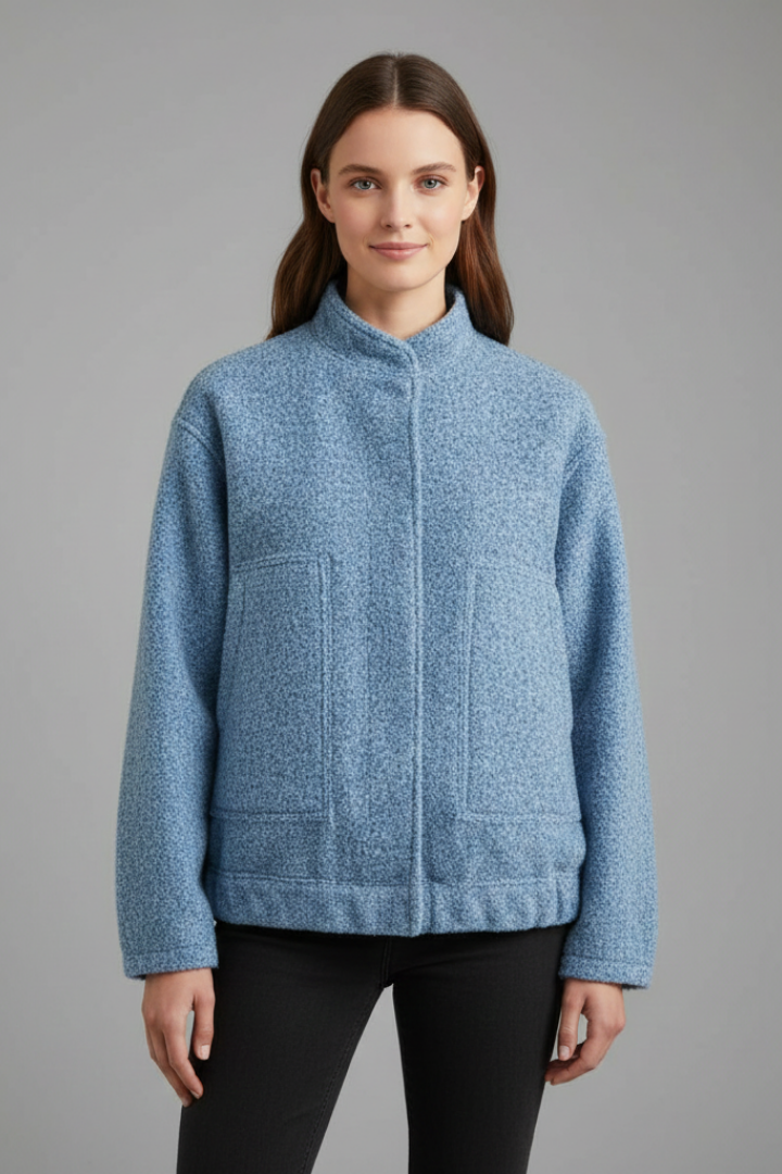 Women’s Jacket with Concealed Buttons and Wide Sleeves