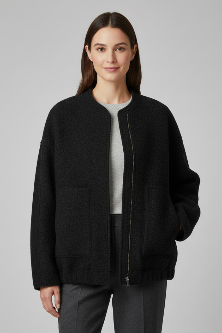 Women’s Jacket with Concealed Buttons and Wide Sleeves