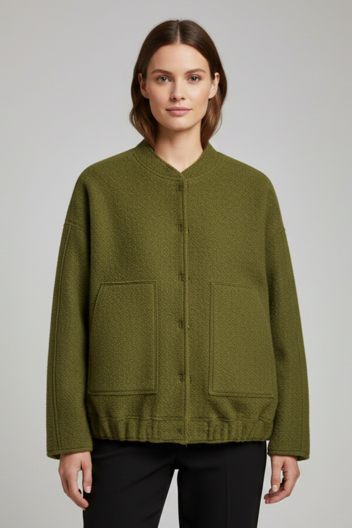 Women’s Jacket with Concealed Buttons and Wide Sleeves