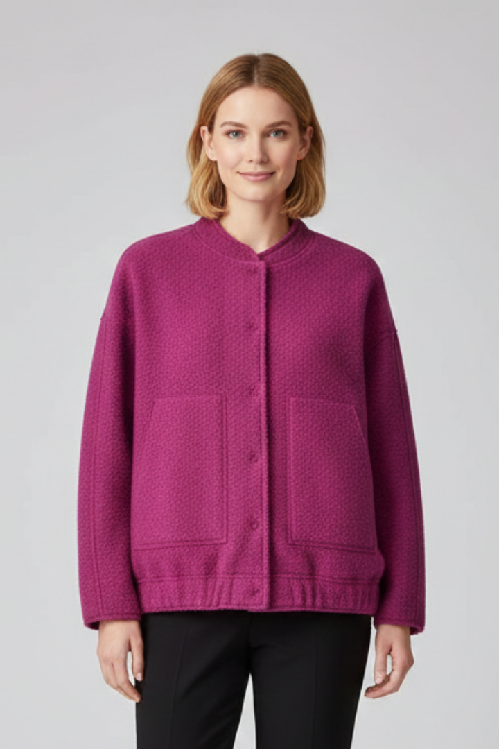 Women’s Jacket with Concealed Buttons and Wide Sleeves