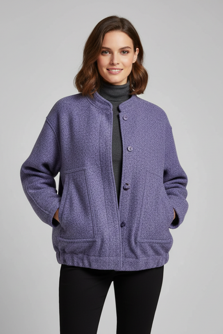 Women’s Jacket with Concealed Buttons and Wide Sleeves