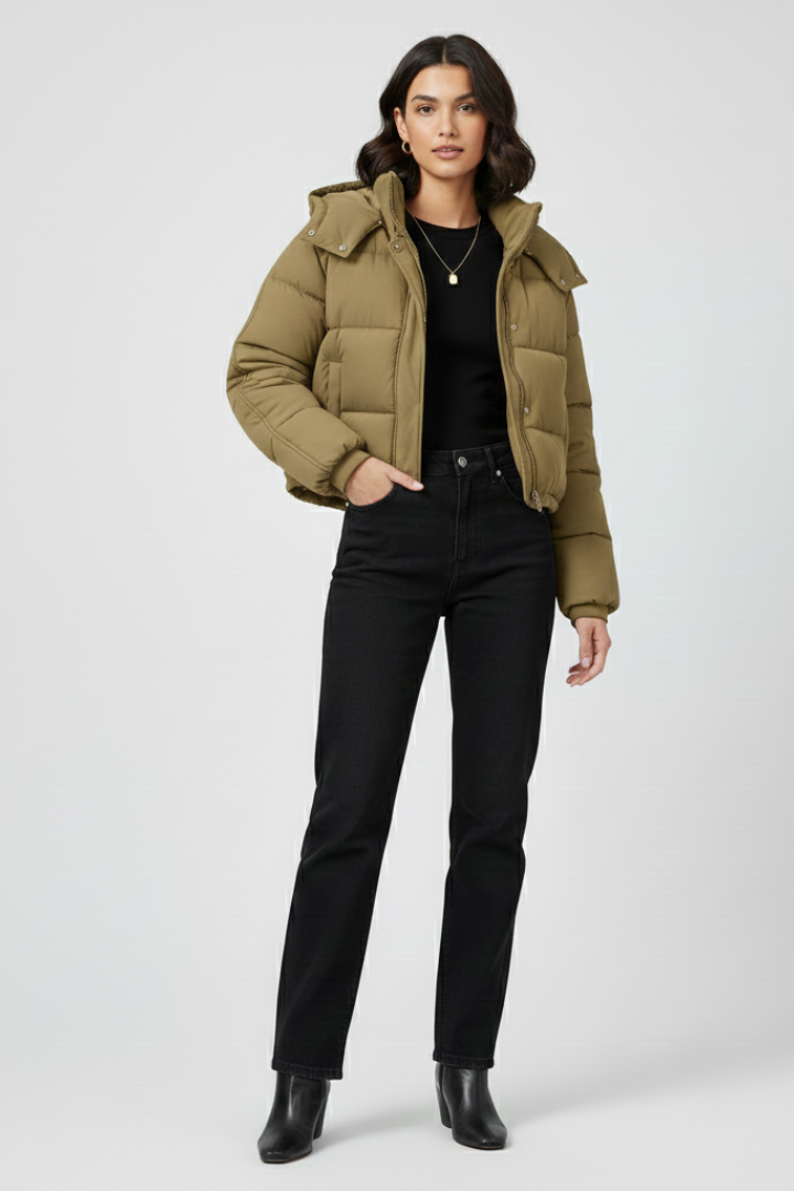 Women’s Jacket with Hood and Quilted Sleeves
