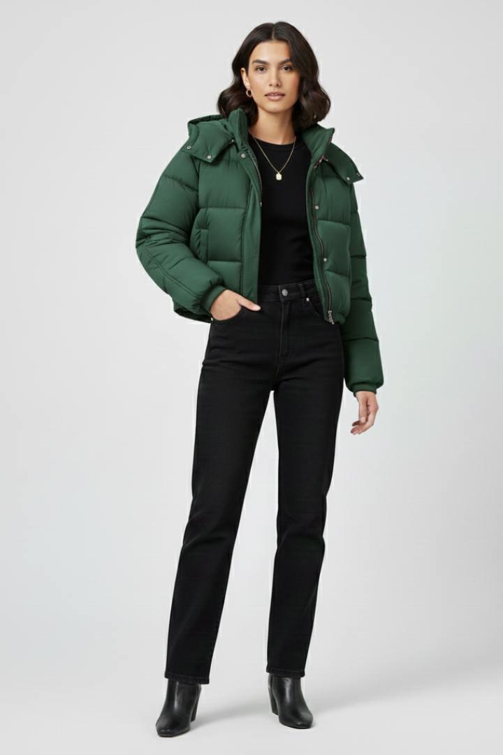 Women’s Jacket with Hood and Quilted Sleeves