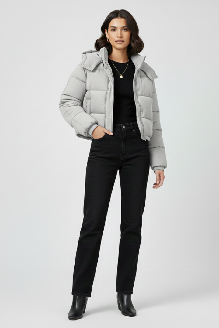 Women’s Jacket with Hood and Quilted Sleeves
