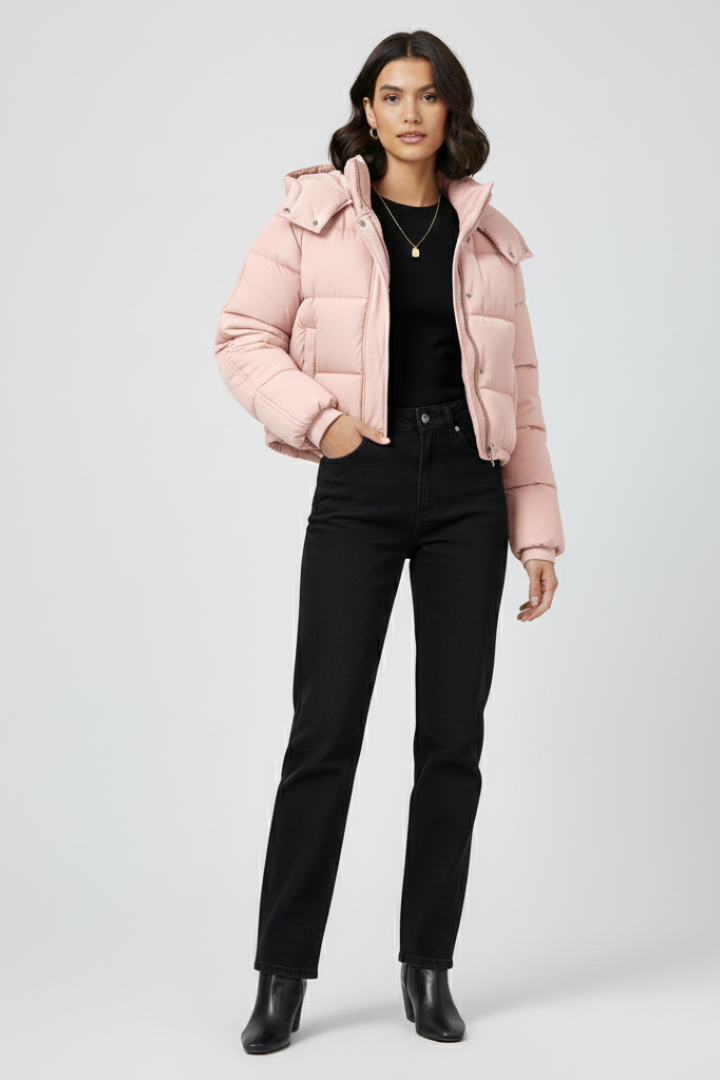Women’s Jacket with Hood and Quilted Sleeves