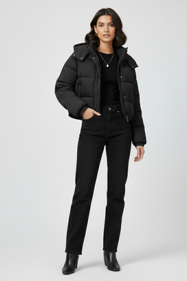 Women’s Jacket with Hood and Quilted Sleeves