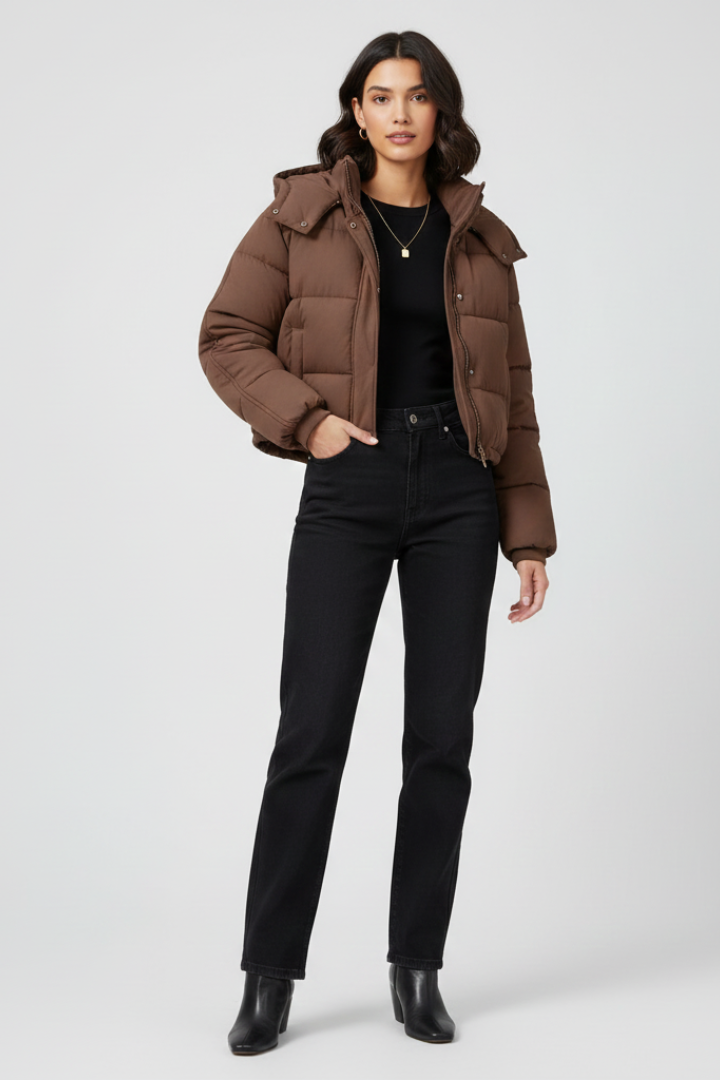 Women’s Jacket with Hood and Quilted Sleeves