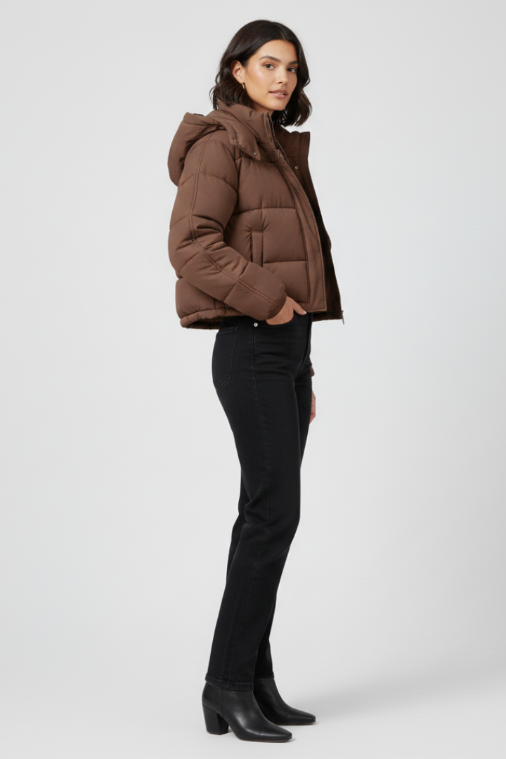 Women’s Jacket with Hood and Quilted Sleeves