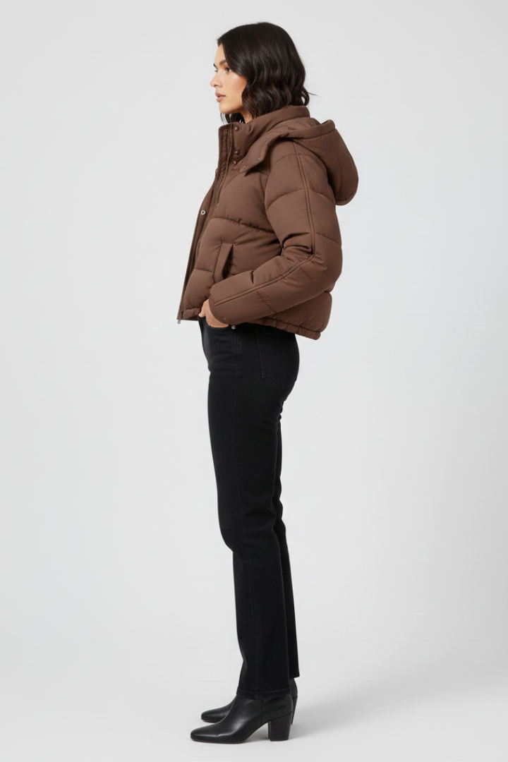 Women’s Jacket with Hood and Quilted Sleeves