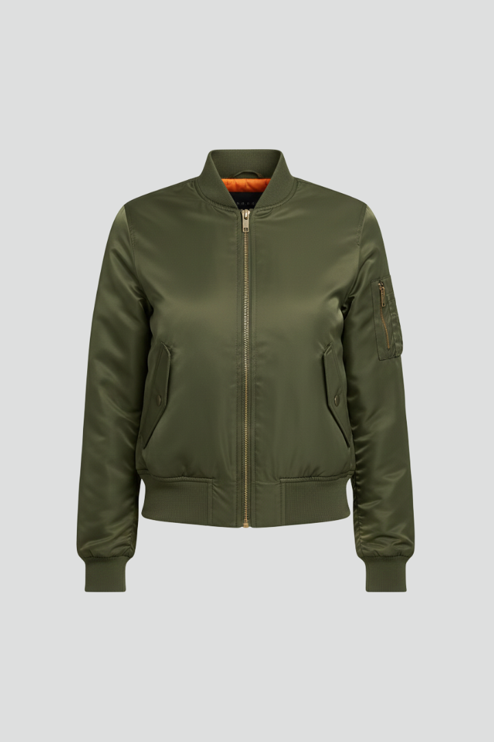 Women’s Jacket with Ribbed Collar and Zippered Pockets