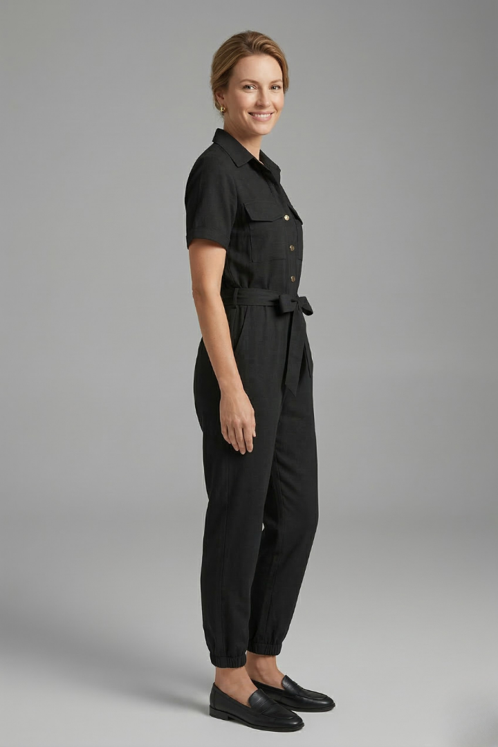 Women’s Jumpsuit with Collar Neckline and Button Fastening