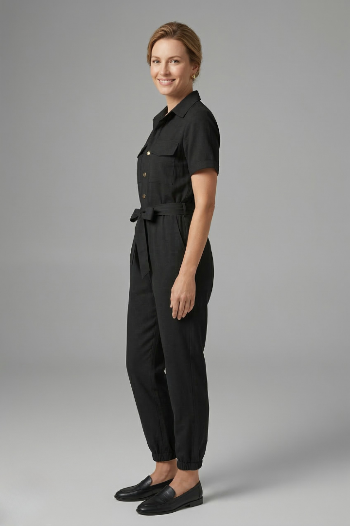 Women’s Jumpsuit with Collar Neckline and Button Fastening