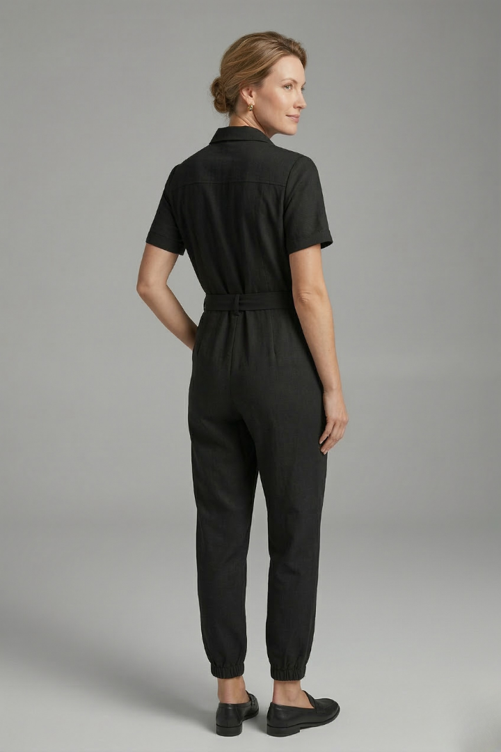 Women’s Jumpsuit with Collar Neckline and Button Fastening