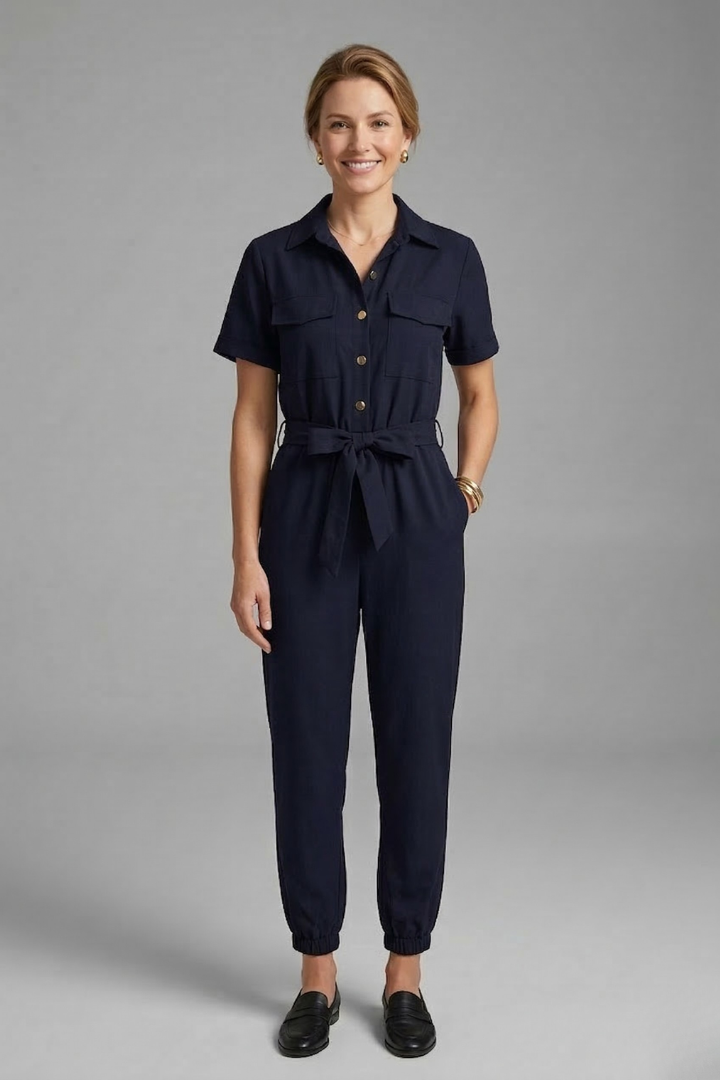 Women’s Jumpsuit with Collar Neckline and Button Fastening