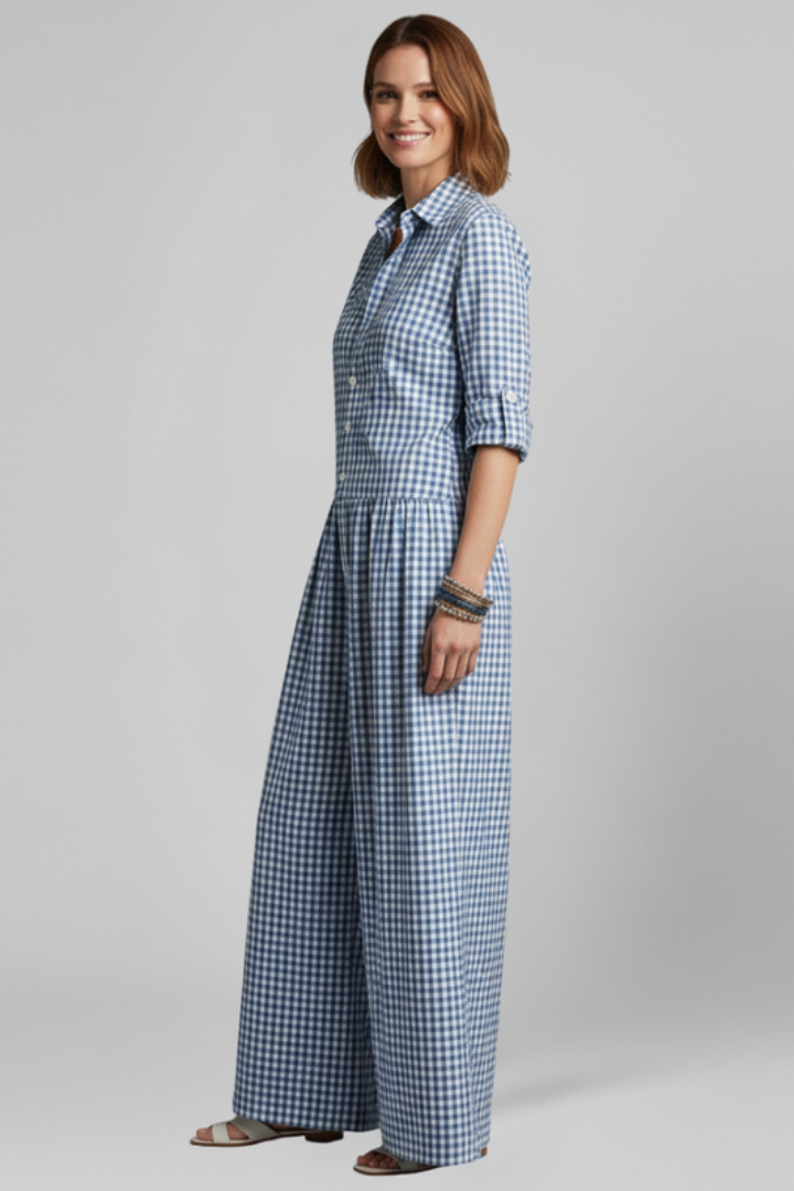 Women’s Jumpsuit with Collared Neckline and Button Closure