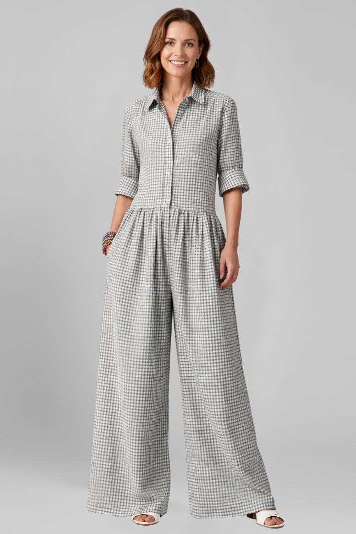 Women’s Jumpsuit with Collared Neckline and Button Closure