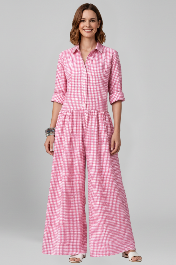 Women’s Jumpsuit with Collared Neckline and Button Closure