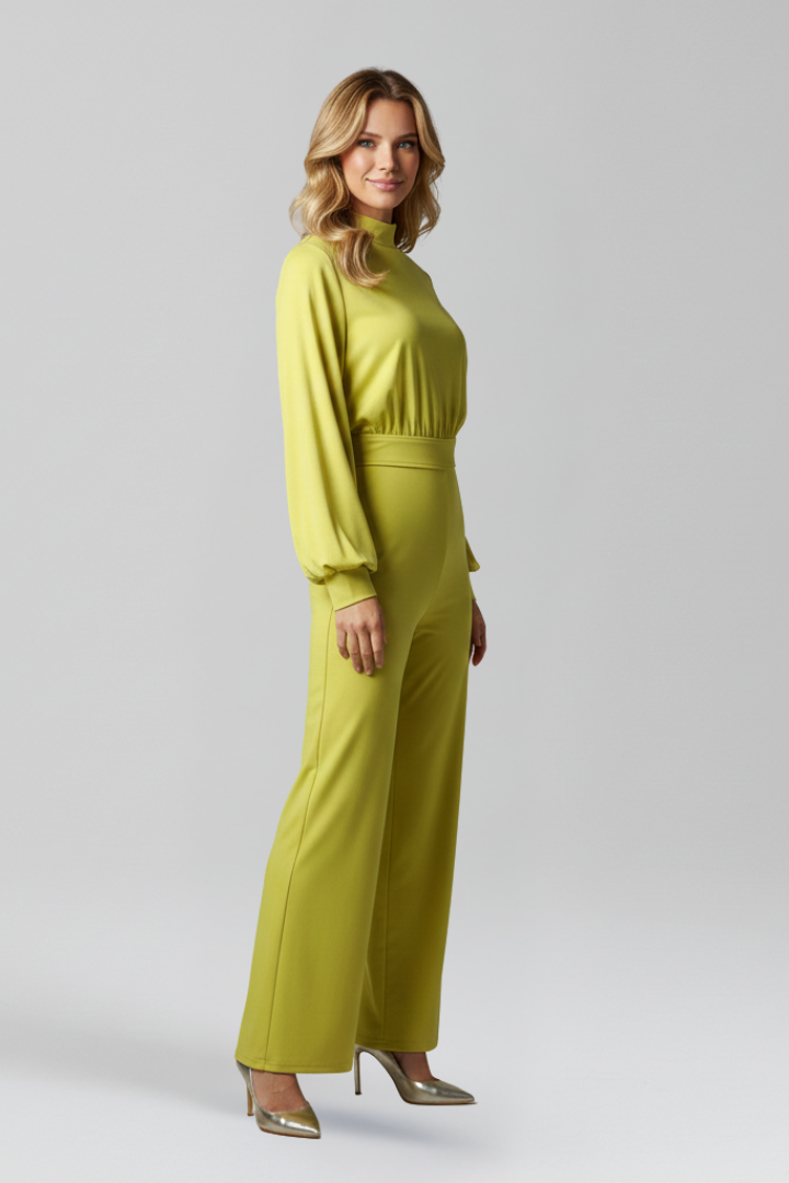 Women’s Jumpsuit with Half Collar and Wide Legs