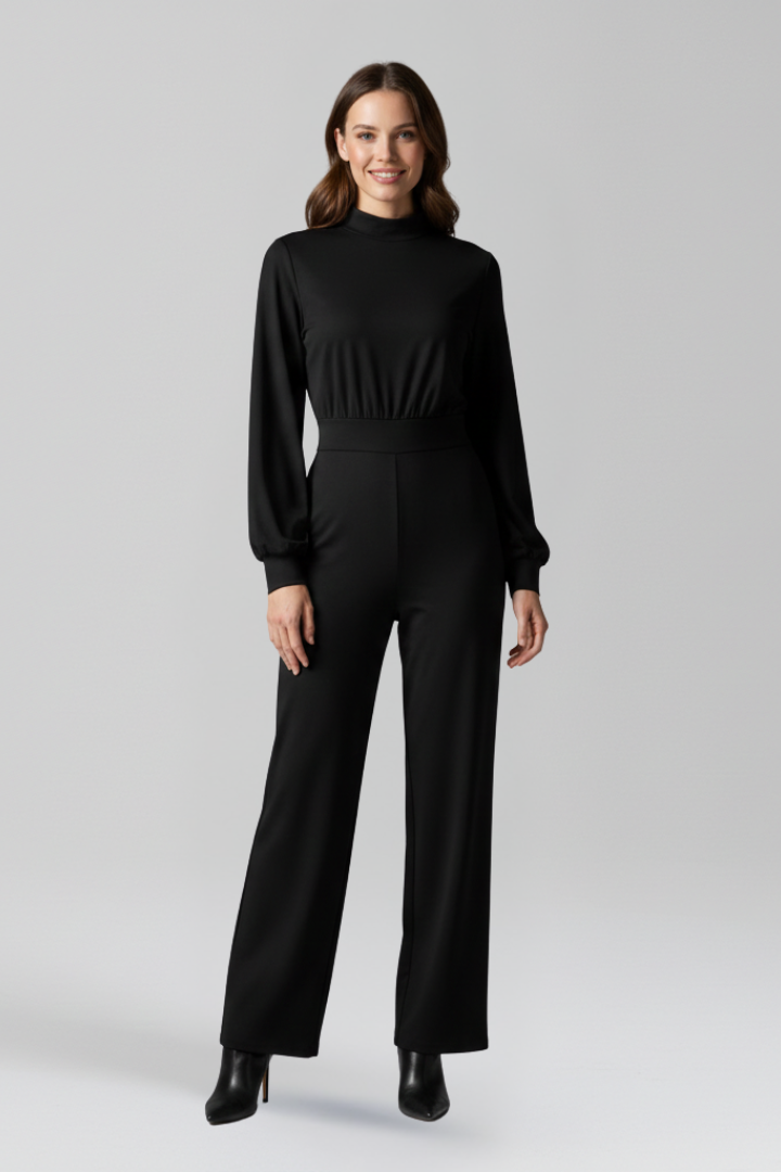 Women’s Jumpsuit with Half Collar and Wide Legs