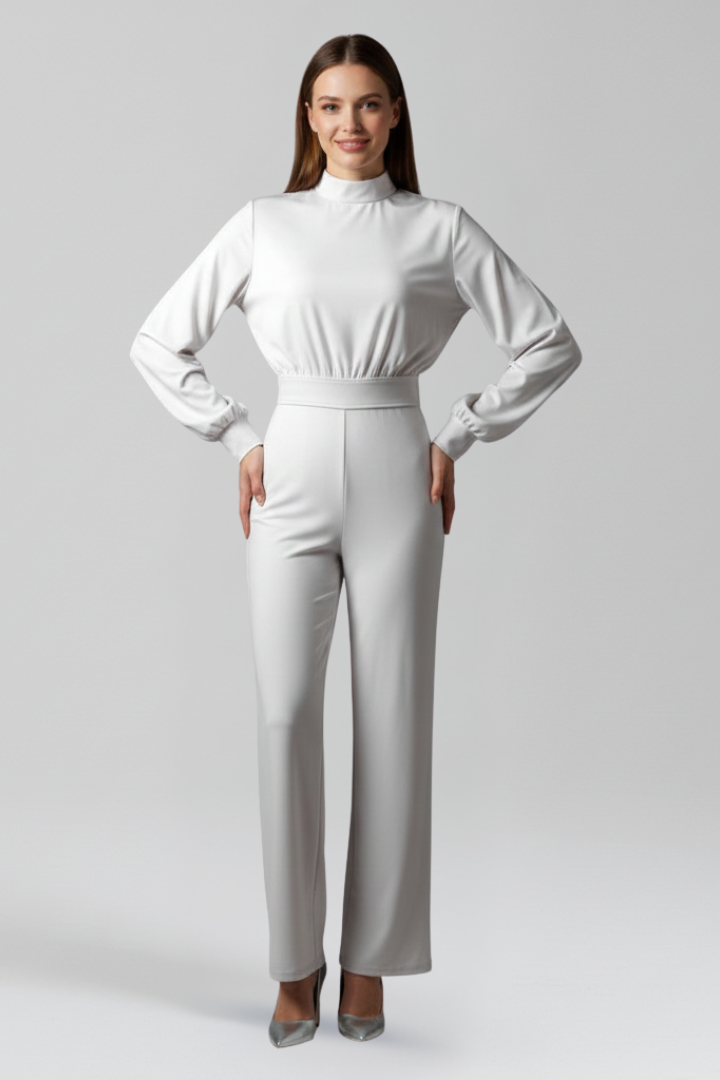 Women’s Jumpsuit with Half Collar and Wide Legs