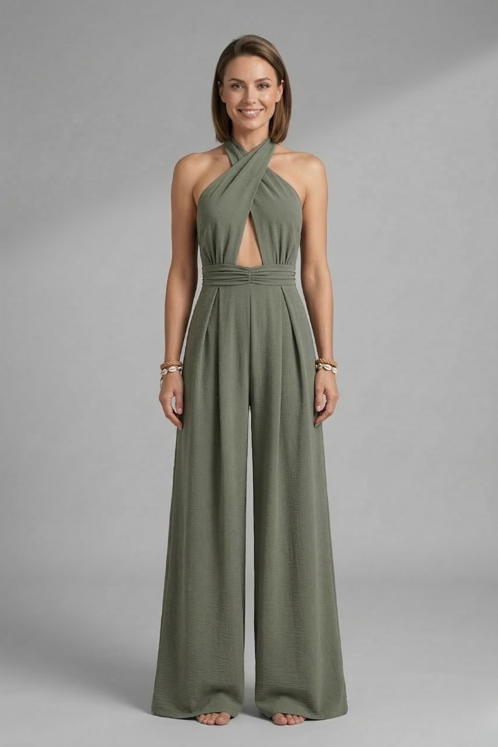 Women’s Jumpsuit with Halter Neck and Cut-Out Detail