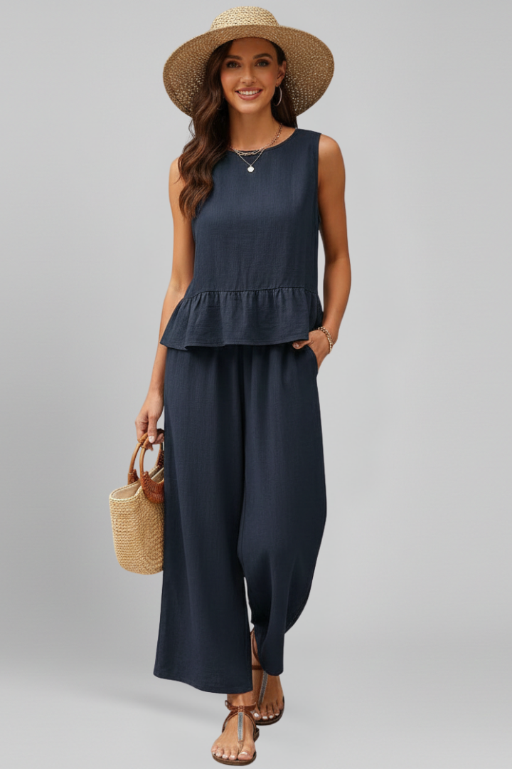 Women’s Jumpsuit with Round Neckline and Ruffled Hem