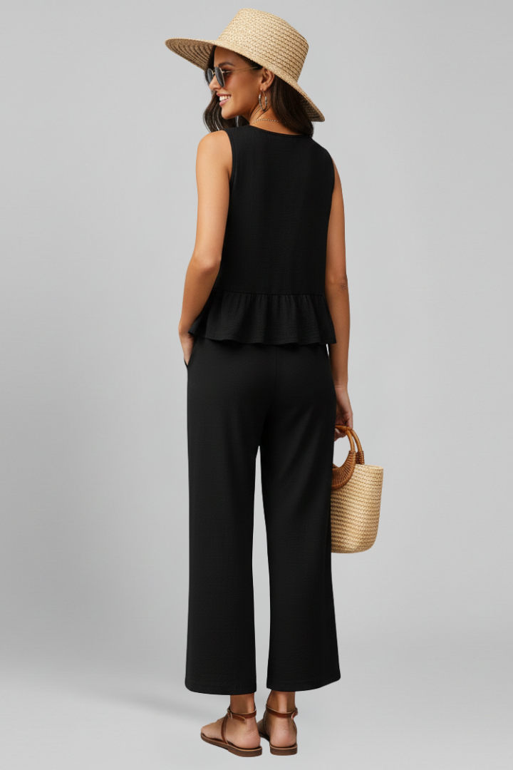 Women’s Jumpsuit with Round Neckline and Ruffled Hem
