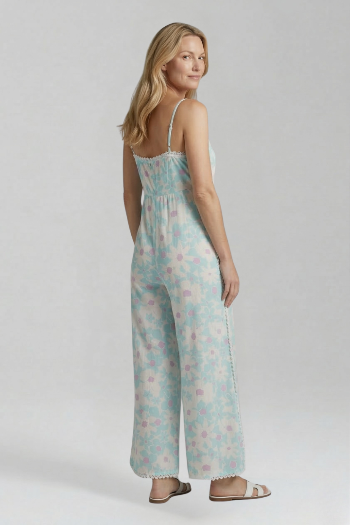Women’s Jumpsuit with Square Neckline and Printed Surface