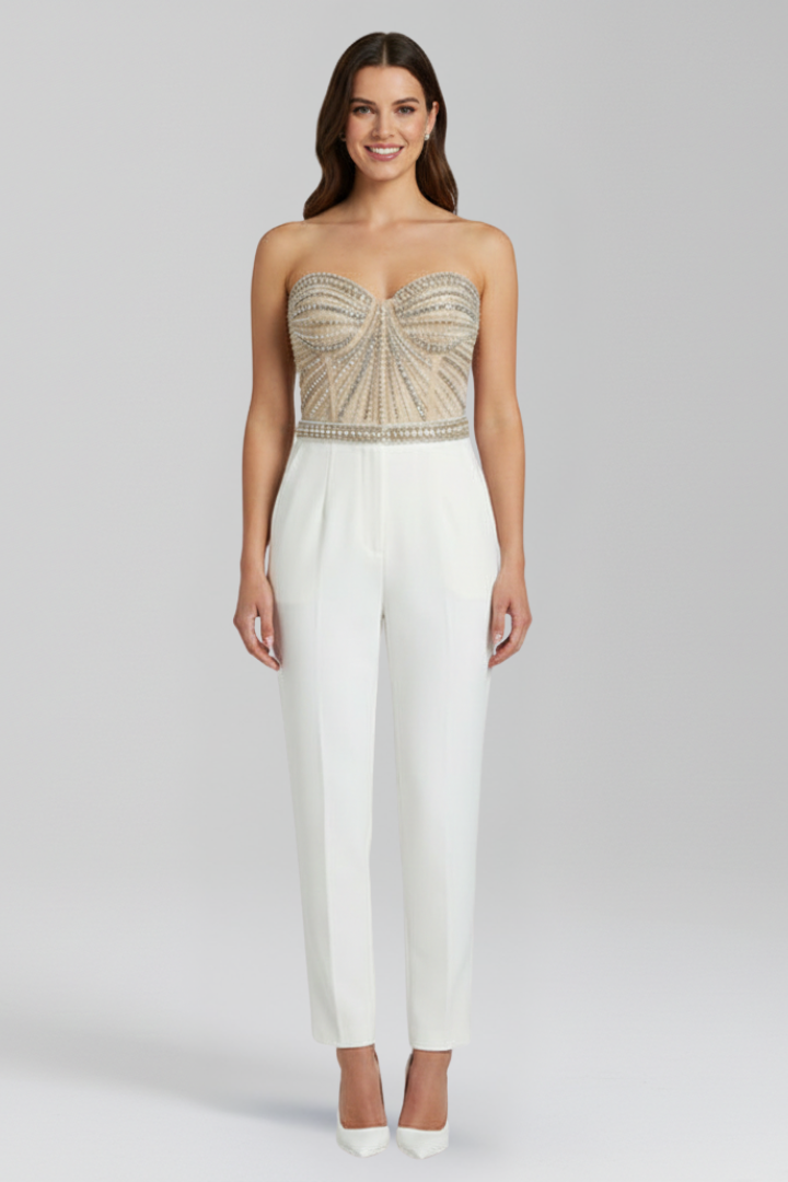Women’s Jumpsuit with Strapless Neckline and Straight Legs