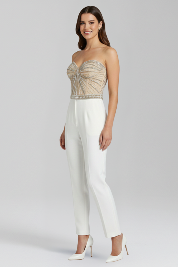 Women’s Jumpsuit with Strapless Neckline and Straight Legs