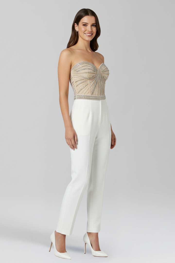 Women’s Jumpsuit with Strapless Neckline and Straight Legs