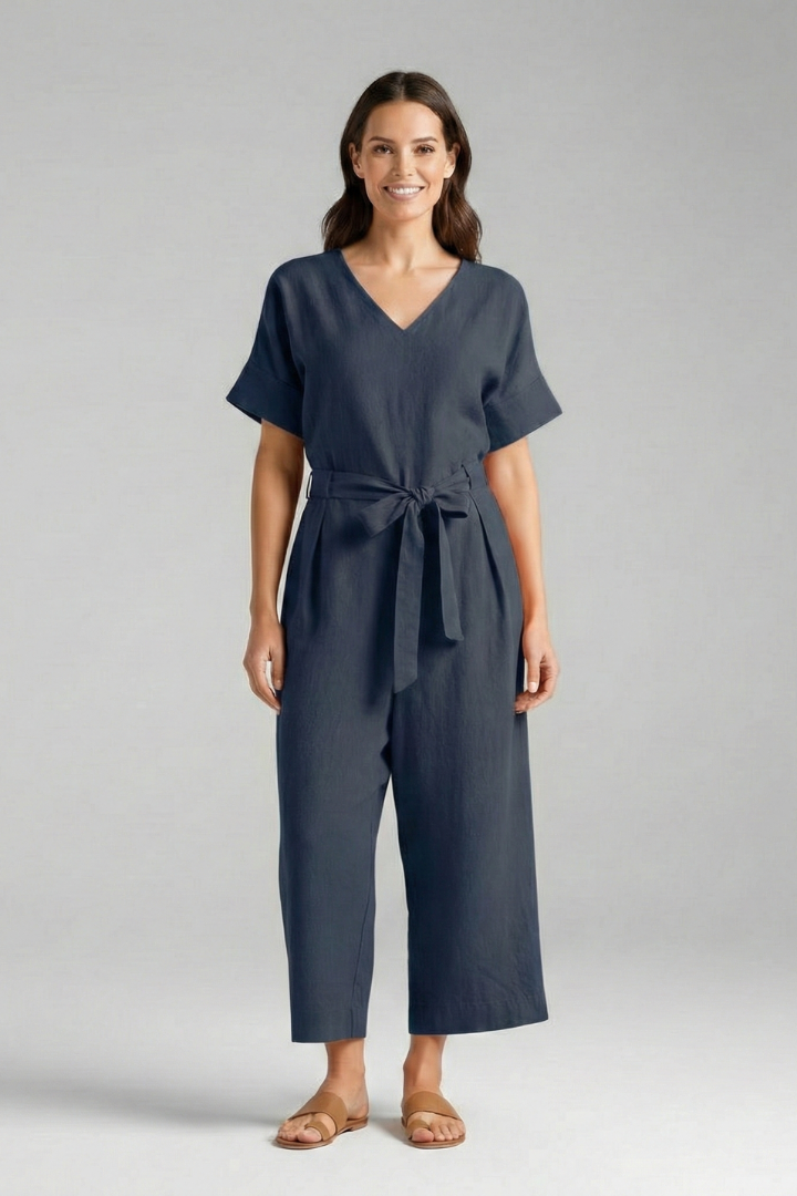 Women’s Jumpsuit with V-Neck and Tie Waist