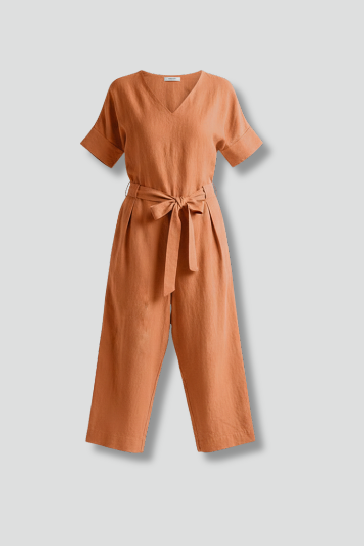 Women’s Jumpsuit with V-Neck and Tie Waist