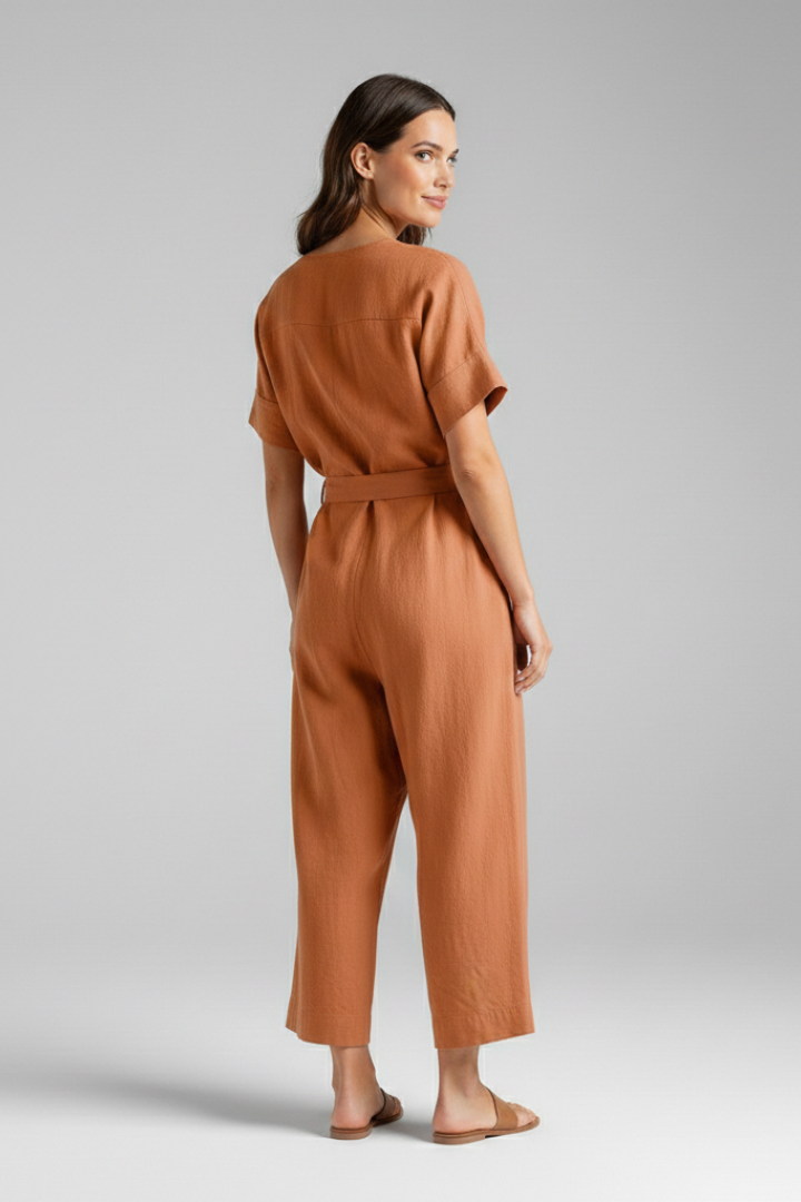 Women’s Jumpsuit with V-Neck and Tie Waist