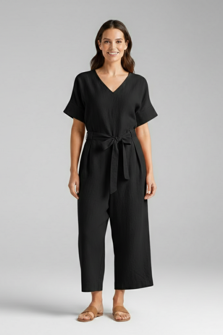 Women’s Jumpsuit with V-Neck and Tie Waist