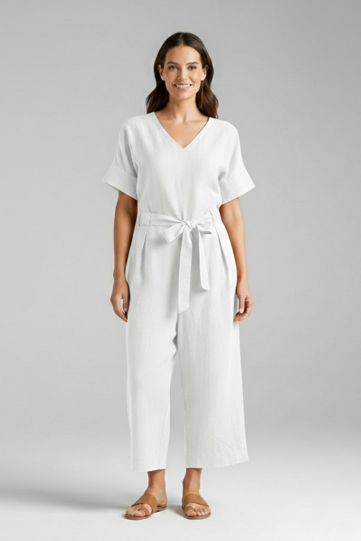 Women’s Jumpsuit with V-Neck and Tie Waist