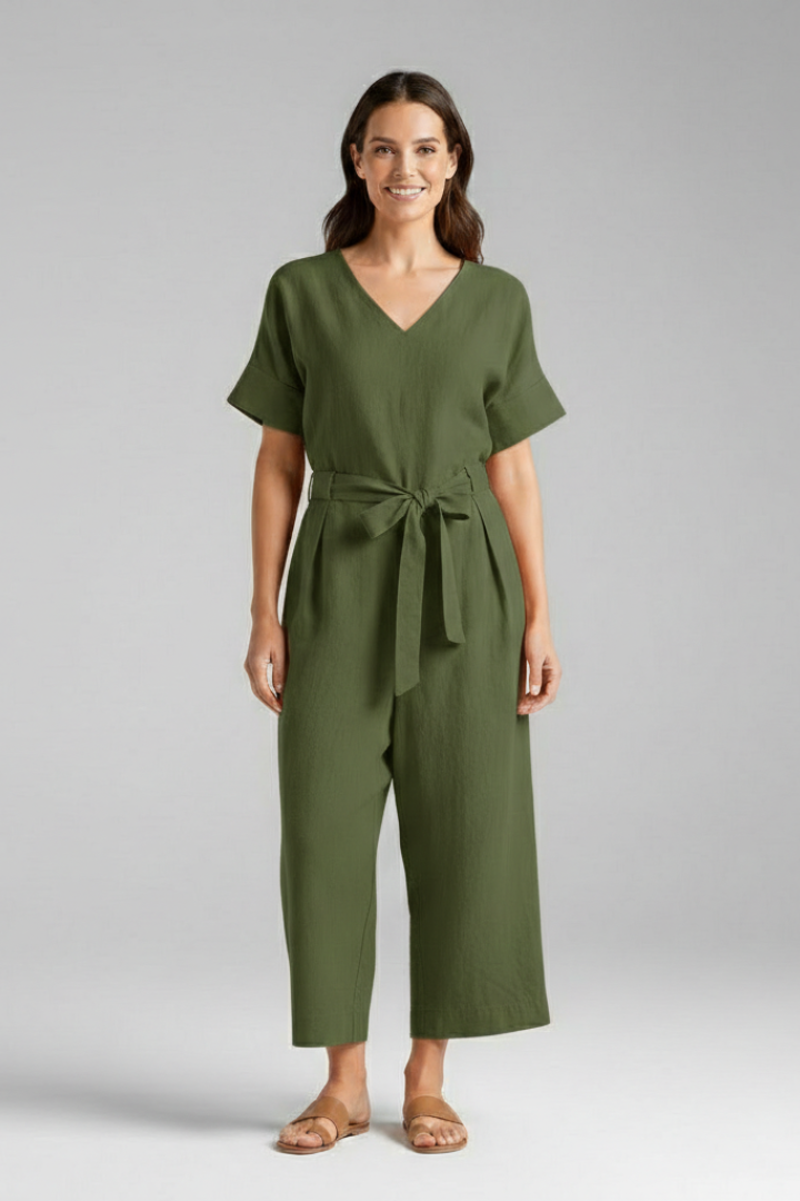Women’s Jumpsuit with V-Neck and Tie Waist