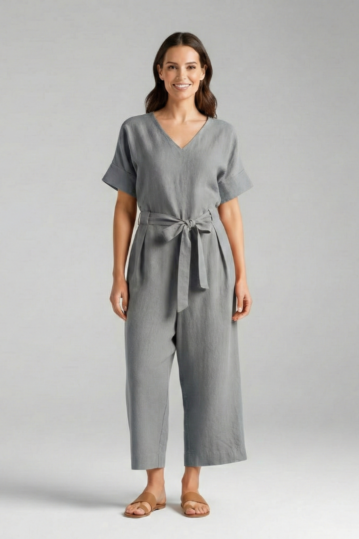 Women’s Jumpsuit with V-Neck and Tie Waist