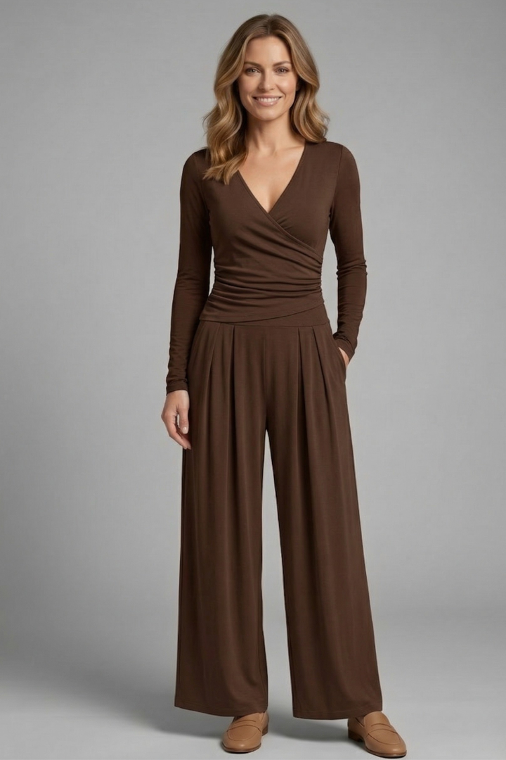Women’s Jumpsuit with V-Neck and Wide Legs