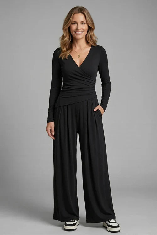 Women’s Jumpsuit with V-Neck and Wide Legs