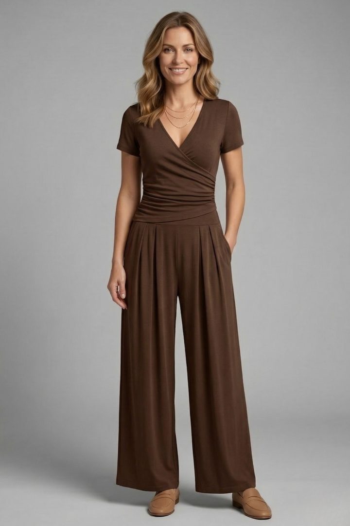 Women’s Jumpsuit with V-Neck and Wide Legs