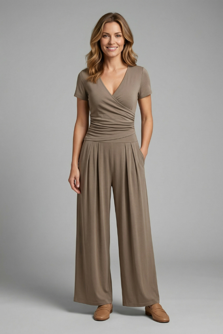 Women’s Jumpsuit with V-Neck and Wide Legs
