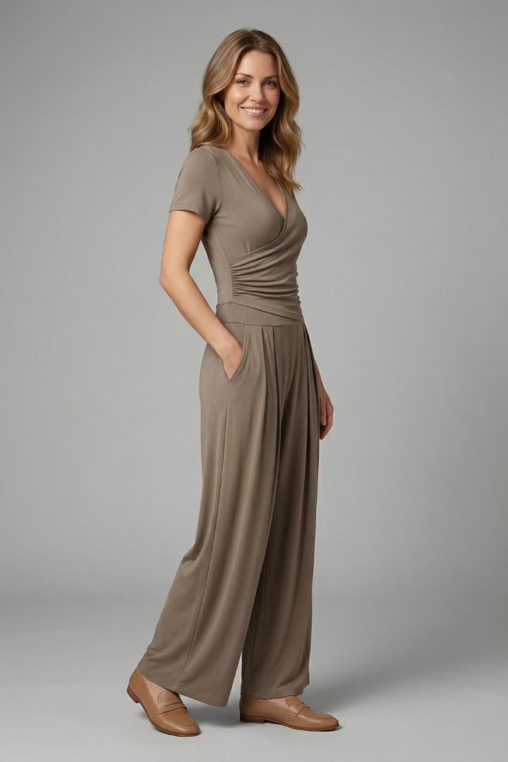Women’s Jumpsuit with V-Neck and Wide Legs
